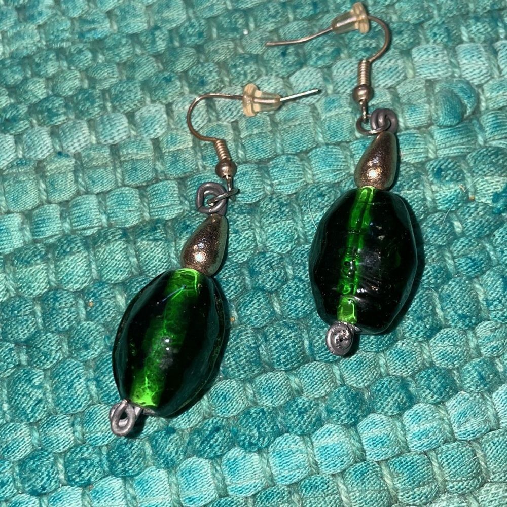 Handmade green and pale gold earrings